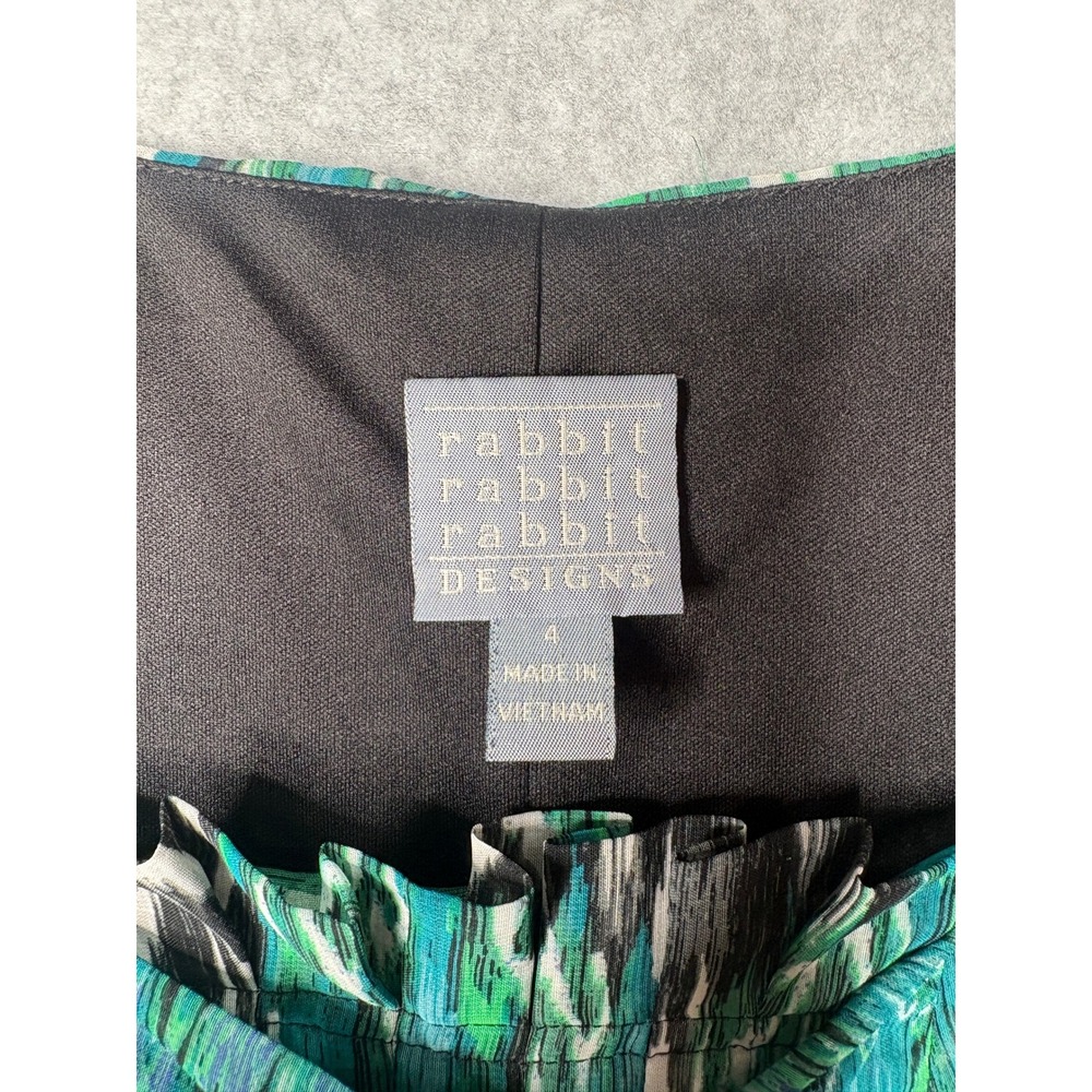 Rabbit Rabbit Rabbit Designs Green Ikat Print Bow Front Mini Dress Size 4 - Picture 2 of 6